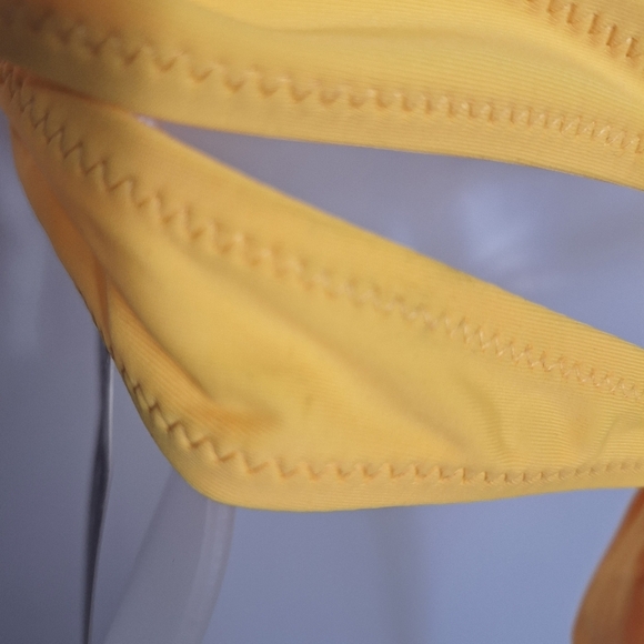 Tempt Me Bikini Halter Top Vibrant Yellow Twist Front Padded Retro Pinup Medium - Picture 8 of 10